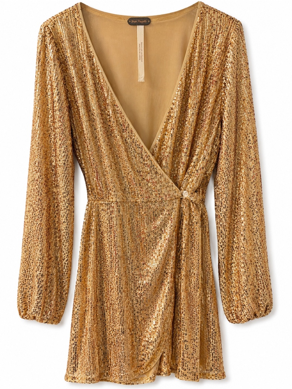 Free People Metallic Gold Sequin Wrap Tunic